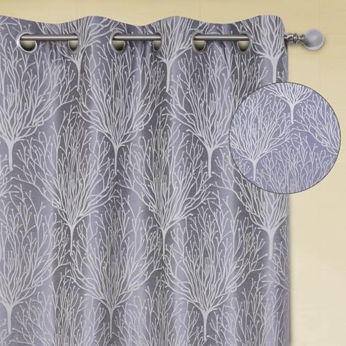 Image of Homestan Jacquard Woven Long Door Curtains 9 Feet Long Set of 2 with Stainless Steel Grommets for Home Decor (9 X 4 Feet, Grey)