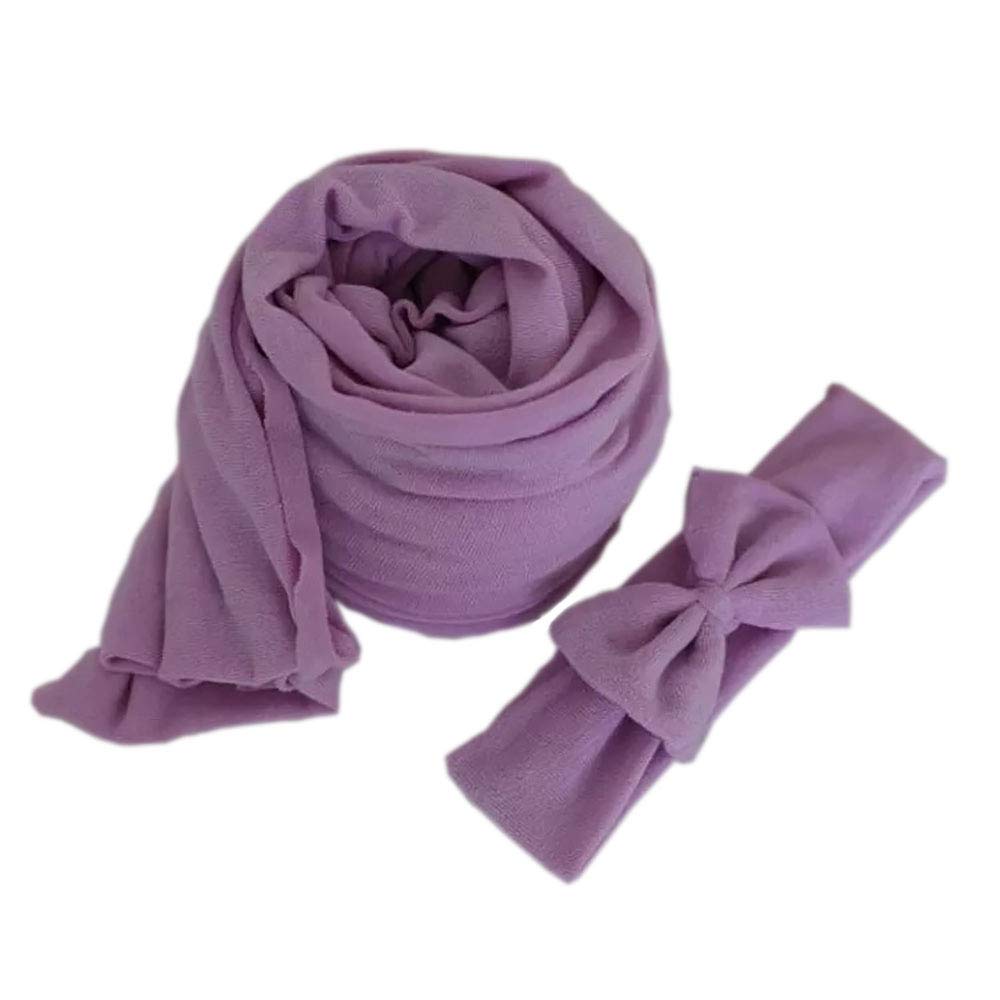 Newborn Stretch Wrap-Infant Baby Girl Boy DIY Photos Shoot Swaddle Wraps+Bow Headband Photography Props