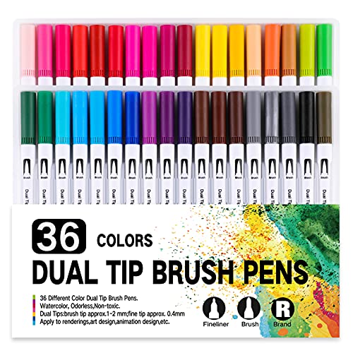 Dual Brush Art Markers for Calligraphy Writing- Riancy Felt Tip Colored Pens 36 Water Based Markers for Adult Coloring Drawing Sketching Bullet Journaling Artist Day Back To School Art Supplies Gift