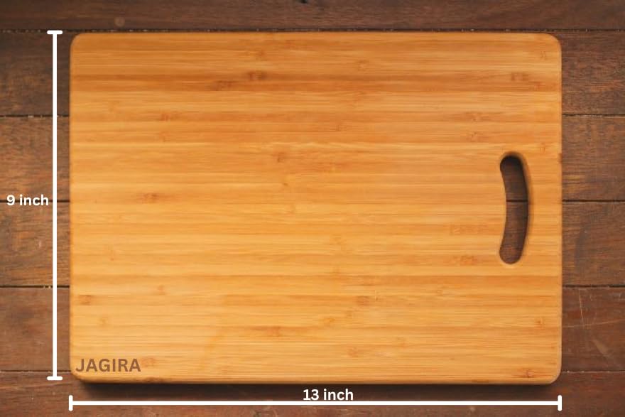 Image of JAGIRA Divine Touch Bamboo Wooden Chopping Board with Wood Handle, Multipurpose Cutting Board for Vegetables, Fruits & Cheese, Kitchen Use, BPA Free