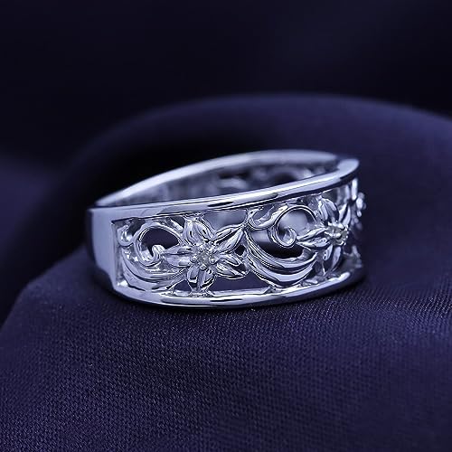 AFFY Round Cut White Cubic Zirconia Floral Filigree Wedding Bands Ring In 14K Gold Over Sterling Silver Jewelry for Women4