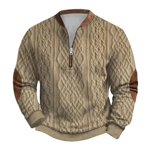 SUWBMHWE Men's Vintage Knit Print Zip-Up Sweatshirt Stand Collar Substantial Casual Long Sleeve Pullover Sweatshirts