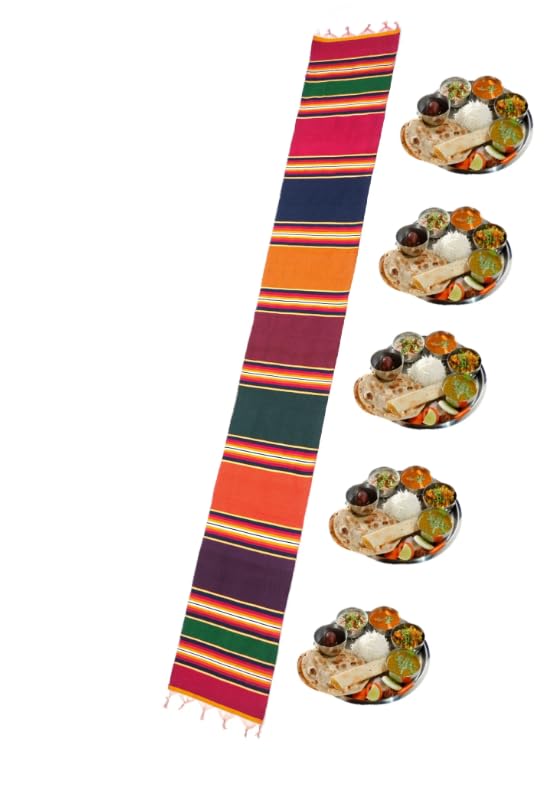 Image of Cottontal Pure Cotton Washable Reversible Dari Patti Dinning Patti Striped Carpet Bhojan /Bhoojan Patti School Patti Satranji Floor Mat Durrie Runner Jamkhana mat | 1x10 ft