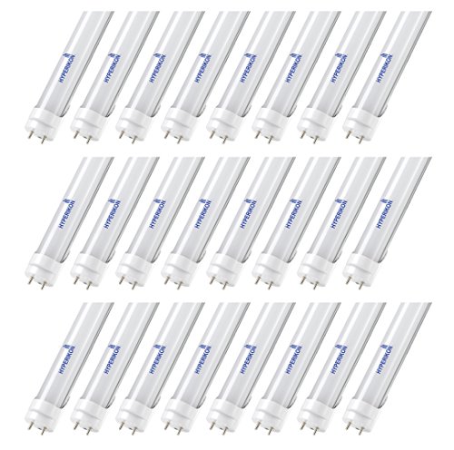 Hyperikon 4 Foot LED Tube, T8 T10 T12 40 Watt Fluorescent (18W), Dual End Ballast Compatible, Frosted Lens, UL, DLC, Soft White, 24 Pack