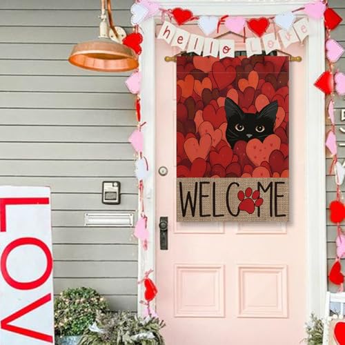 Drapeau de maison extérieur chat noir drapeau de cour Saint-Valentin double face grand format - 2