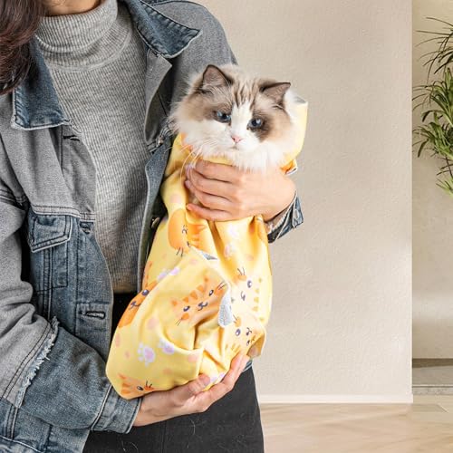 Image of 27.5 Inch Cat Grooming wrap Fabric for Cats Cat wrap for Cutting Nails Pet Grooming Adhesive Restraint Cloth for Calming Anti-Runaway Scratch Bitten Multifunctional Supplies