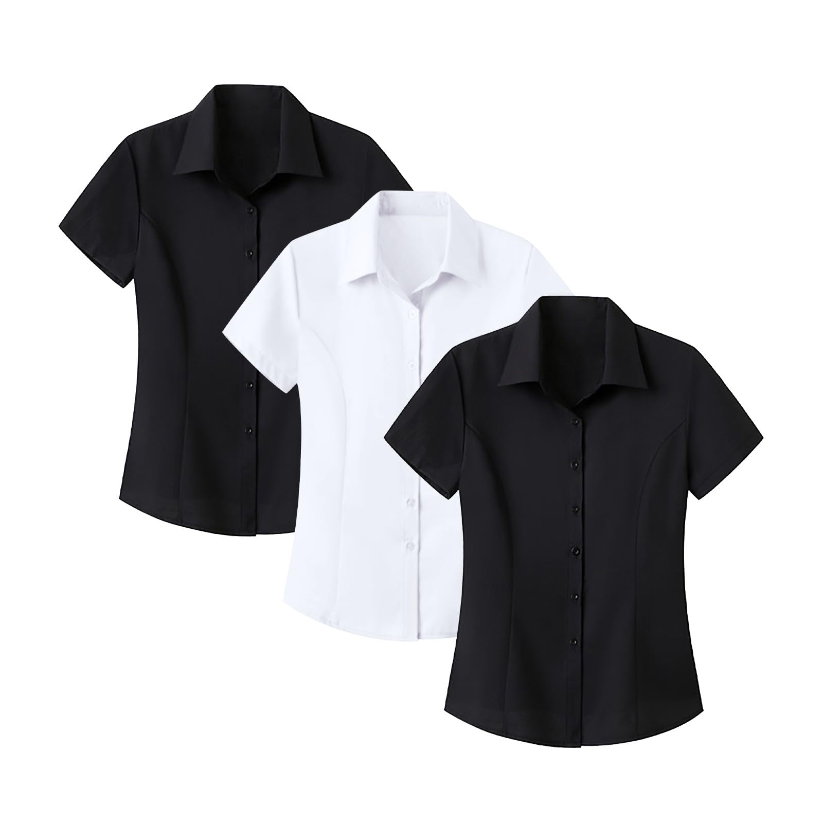 Lot de 3 chemises habillées à col boutonné à manches courtes pour femme - Chemisier d'affaires décontracté pour le travail