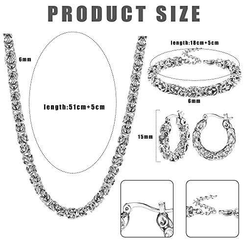 ORAZIO Stainless Steel Byzantine Chain Necklace Bracelet Earrings for Women Jewelry Set2