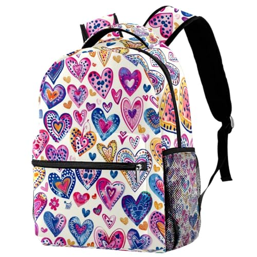 Sac à dos de campus multicolore à motif cœur pour l'école et voyage