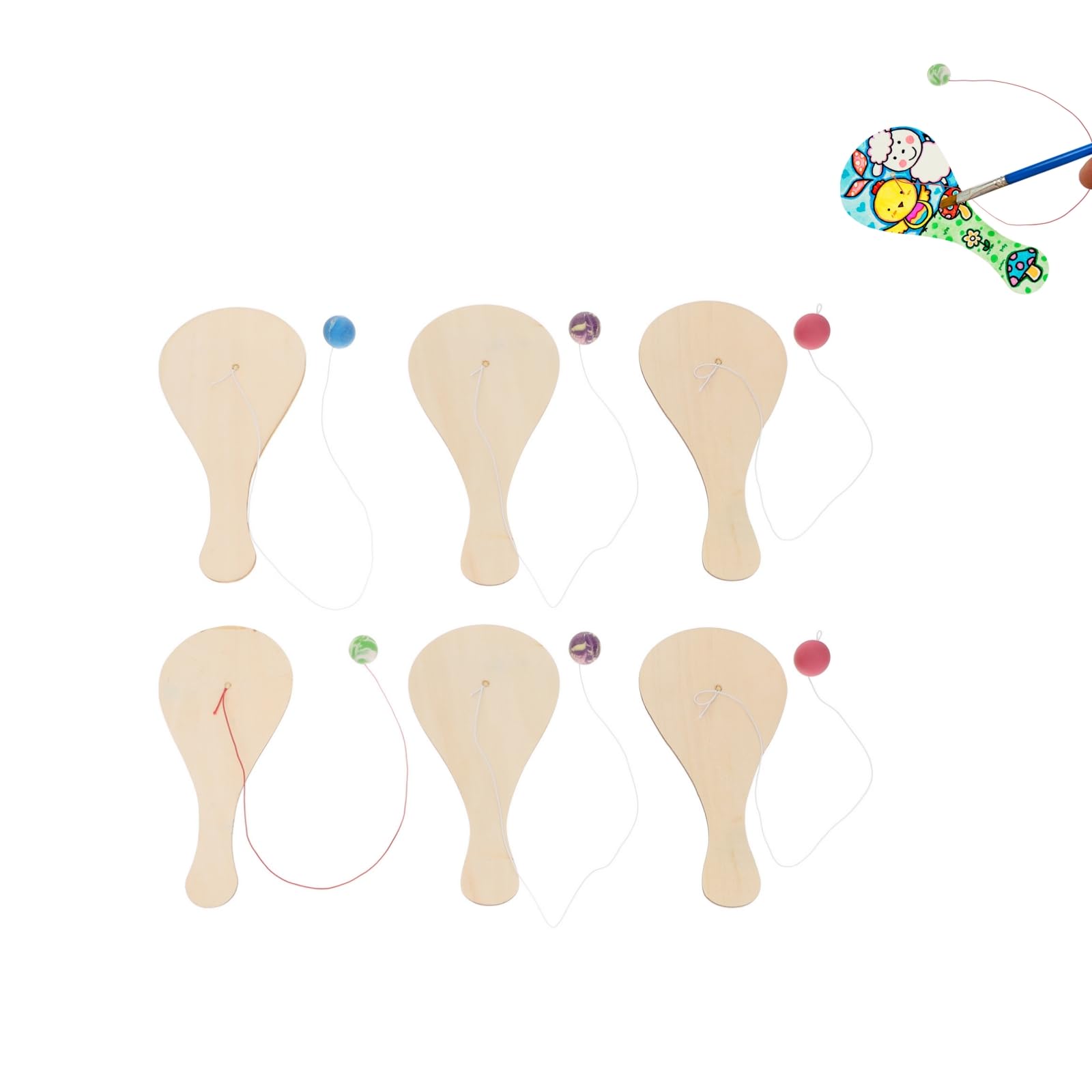 Lot De 6 Raquettes En Bois à Peindre - Jouet Créatif Pour Enfants - Développe Motricité Et Créativité - Paddle-ball DIY