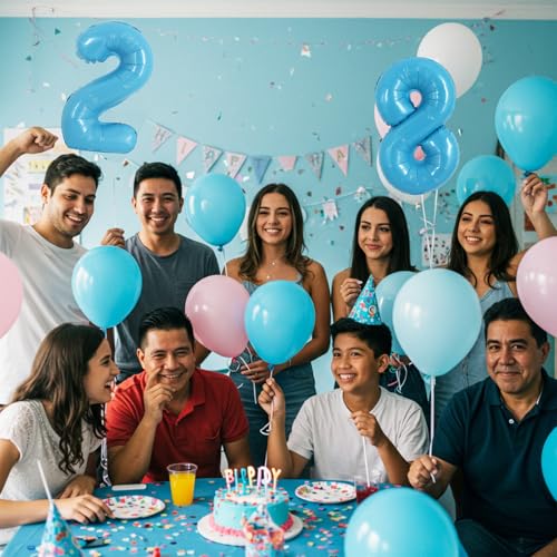 Image of TONIFUL Number Balloon 16Inch 10 Pcs Baby Blue 0-9 Birthday Number Balloons