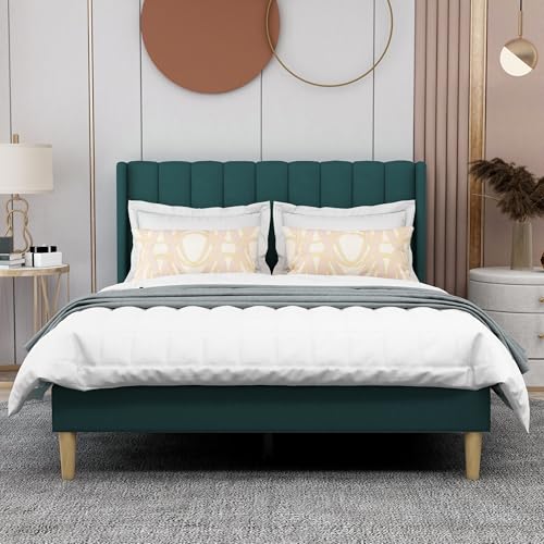 Image of AGARTT Upholstered Platform Bed Frame Full Size, Green Velvet