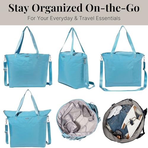 Image of Baggallini Carryall Tote - Lightweight Nylon Zipper Top Weekender Travel Beach Bag w /Luggage Sleeve