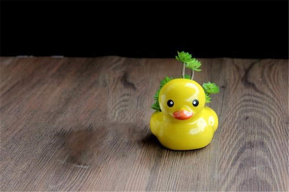 Yellow Duck Green Plant Container White Porcelain Fleshy Mini Flower Plant, Plant Flower Pot Fleshy Vase, Flower Pot Planter Container Home Bar Decoration