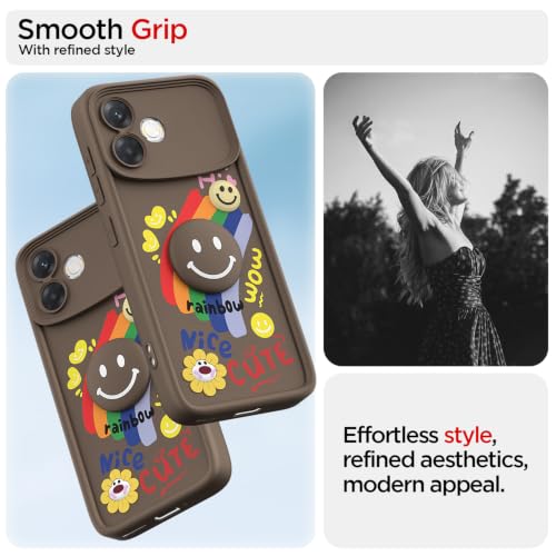 Image of Pikkme Back Cover for Oppo F33 Pro 5G | Soft Silicone| Cute Rainbow Smile & 3D Cartoon Flower Design | Shockproof Raised Camera Protection Bumper Case (Brown)