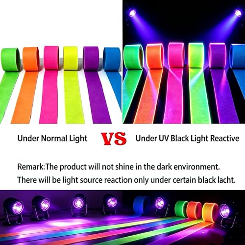 Image of 6 Rolls 600 Feet Neon Crepe Paper Streamers, UV Black Light Reactive Fluorescent Streamers, Glow In The Dark Neon Hanging Backdrop Decor for Glow Party, Birthday, Wedding,Halloween,Rave Party Supplies