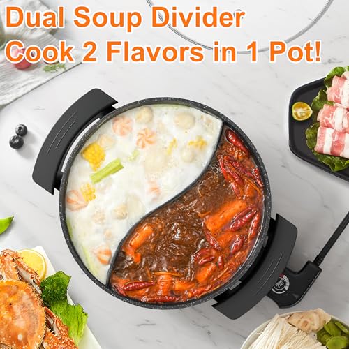 Stariver 6L Electric Hot Pot with Divider - Dual-Flavor Fondue & Shabu Shabu Pot, 1360W with 5-Temp Control, Non-Stick & BPA-Free, Perfect for Family Dinners & Parties by Stariver - Image 3