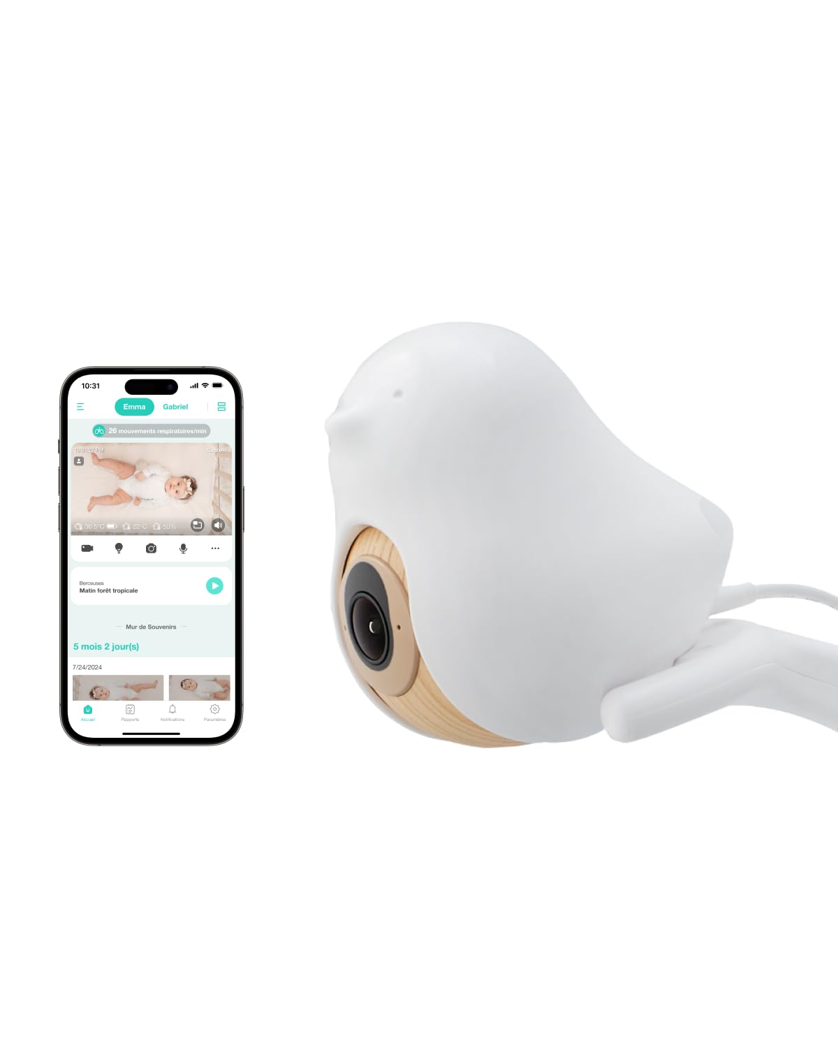 Babyphone Intelligent CuboAi 3 : caméra Wi-FI 2.5K QHD, Audio bidirectionnel, alertes température et humidité, berceuses, détection Visage Couvert et retournement, contrôle Via app