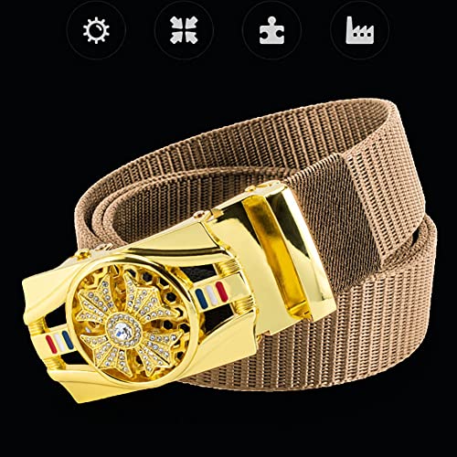 Nylon Canvas Breathable Belt with Gold Diamond Inlaid Buckle,Web Causal Belt for Men,Lightweight and Easy to Adjust3