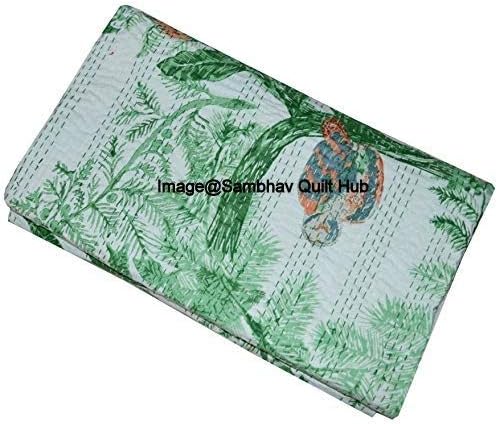 New Handblock Handmade owl Printed Kantha Quilt owl Blanket Throw purè Cotton King Size Kantha Quilt owl Printed Block Print Kantha Blanket (60X90 inch)