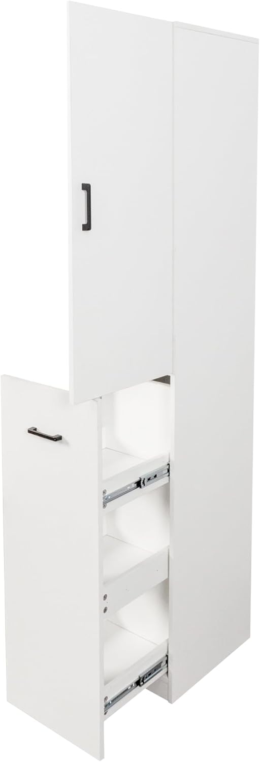 Narrow Storage Cabinet Kitchen Pantry Tall Cabinet, Freestanding Cabinet with 1 Door and 3 Tier, Multi-Functional Storage Pull-Out Storage Shelf for Kitchen, Narrow Spaces (White, Style-D)