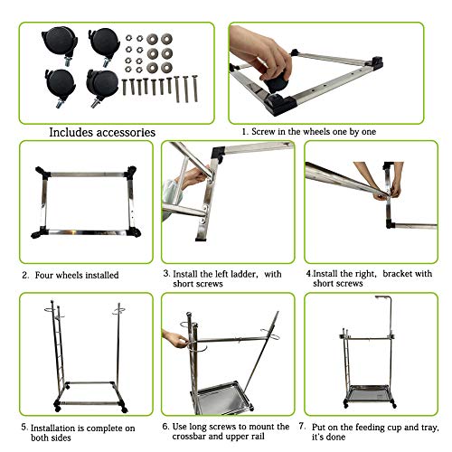 Lzttyee Pets Bird Parrot Stainless Steel Stand,Large Bird Platform Playstand Training Perch Stand with Feeding Bowls(Height - 57 Inch)