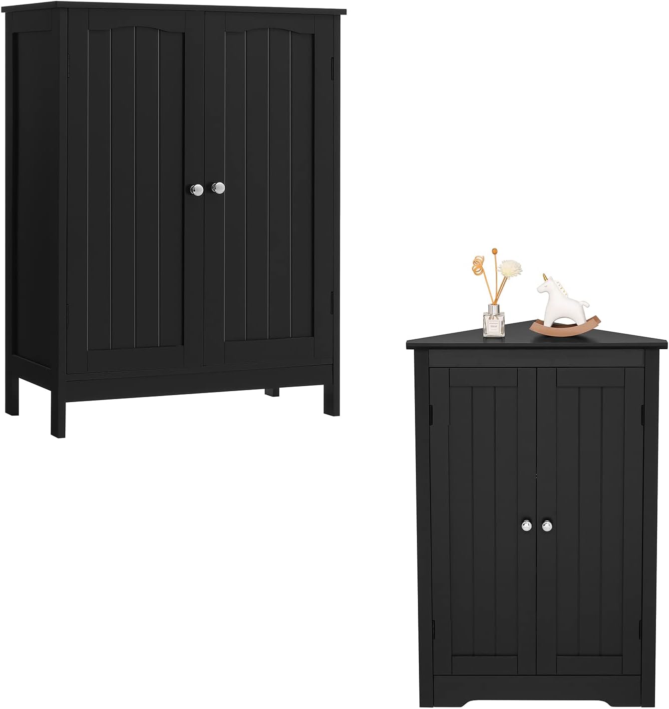 Iwell Black Bathroom with 2 Doors & Floor Corner