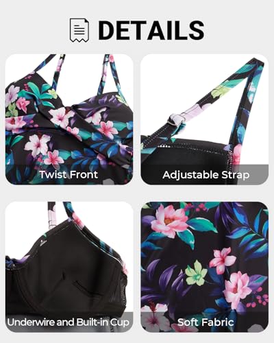 Image of Aqua Eve Women's Underwire Tankini Swimsuit - Twist V Neck Flowy Bathing Suit Top Only, No Bottom