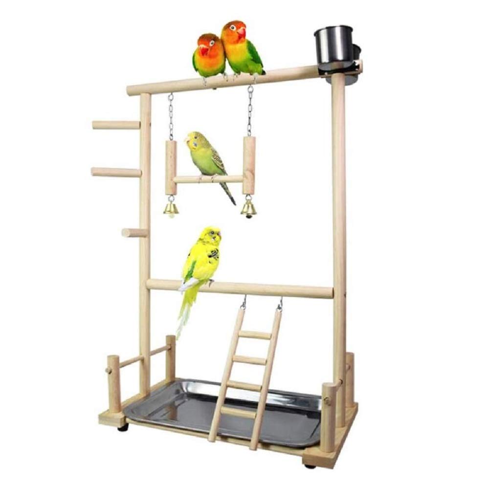 Supporto per Pappagallo in Legno, Stand per Giochi per Uccelli Portatile da Tavolo Palestra Giocattoli Esercizio di Gioco Playpen Scala di Arrampicata Altalena Trespolo per Pappagalli