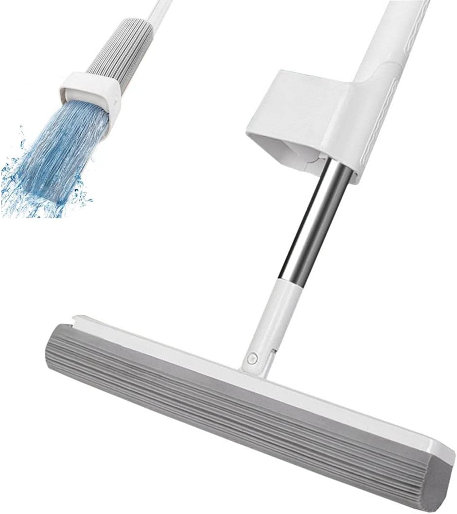 Sponge Mop, Self-Squeeze Dry & Wet Sponge Mops for Floor Cleaning, Fit Apartments, Dormitories, RVs Floor Cleaning Tools, White, 132x33cm