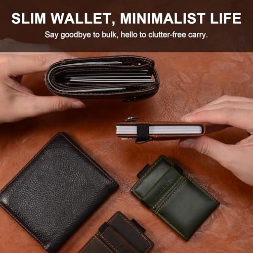 Slim Leather Wallet, Full Grain Leather Wallet for Men, Handcrafted Card Holder with RFID Shielded, Natural Vintage Pull-Up Texture, holds 10+ Cards & Cash(Rustic Brown)3