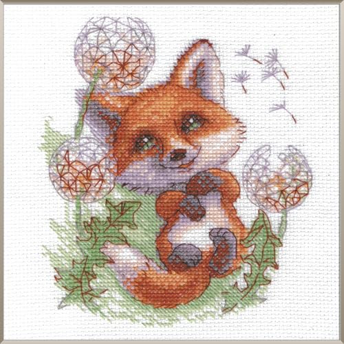 Aine - Dandelion Fox A1022, kits de punto de cruz de animales de 5 x 6 pulgadas, kits de punto de cruz para principiantes y avanzados, kit de punto de cruz para adultos, kit de costura de bordado de