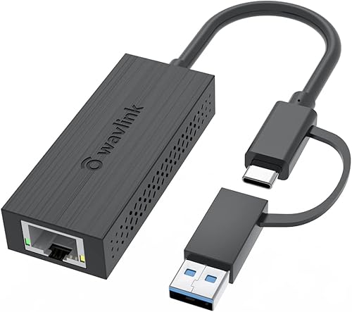 Adaptador USB C a 2.5G Ethernet, WAVLINK 2 en 1 USB 3.2 tipo AC (Thunderbolt 34) a adaptador Ethernet 2.5 Gigabit RJ45 convertidor de red LAN para