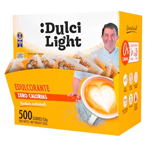 Dulcilight Edulcorante Sucralosa Zero caja de 500 Sobres | Sabor Natural | Granulado con Fibra Vegetal | keto |1 sobre 0,6g = 2 cdas de azúcar| No OMG | edulcorante sobres