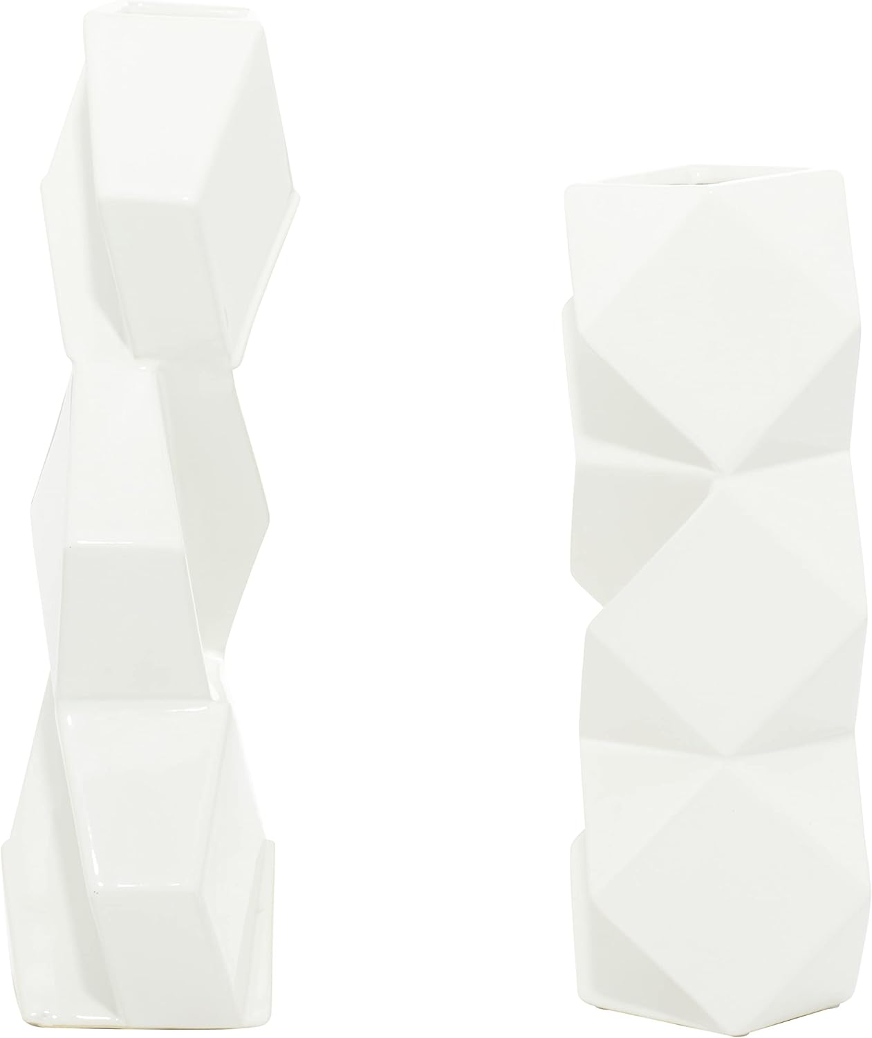 CosmoLiving by Cosmopolitan Ceramic Faceted Vase with Diamond Shapes, Set of 2 16", 13"H, White