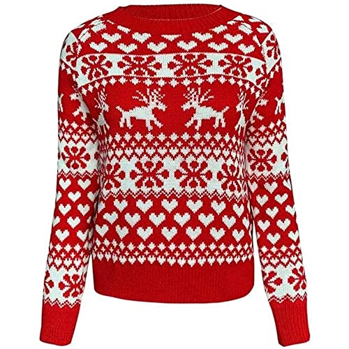 ZAFUL Damen Weihnachtsschneeflocke Rentier Strickpullover Langarm Rundhalsausschnitt Herz Animal Print Pullover Strickwaren – Bild 6