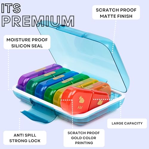 Image of Premium Weekly pill organizer 2 times a day, Medicine organizer box| Medicine box for Home, portable travel pill box weekly with large compartments moisture-proof pill case for vitamin, Medicine, pills, supplements