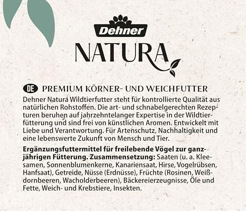Dehner Natura Premium Wildvogelfutter, Körnerfutter / Weichfutter, Ganzjahresfutter proteinreich / energiereich, hochwertiges Vogelfutter für Wildvögel, 5 kg