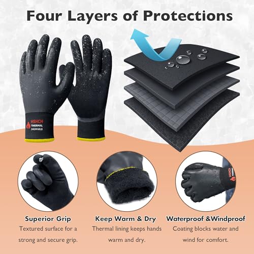 HSHCH Waterproof Winter Work Gloves, Insulated Thermal, Double Latex Coated - image 2