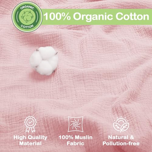 Image of Organic Muslin Baby Blanket 2-Pack Light Pink & Light Purple, 47x47 Inch 100% Organic Cotton Oeko-TEX Certified Hypoallergenic Swaddle Blanket for Newborn Girls, Pastel Baby Girl Gift