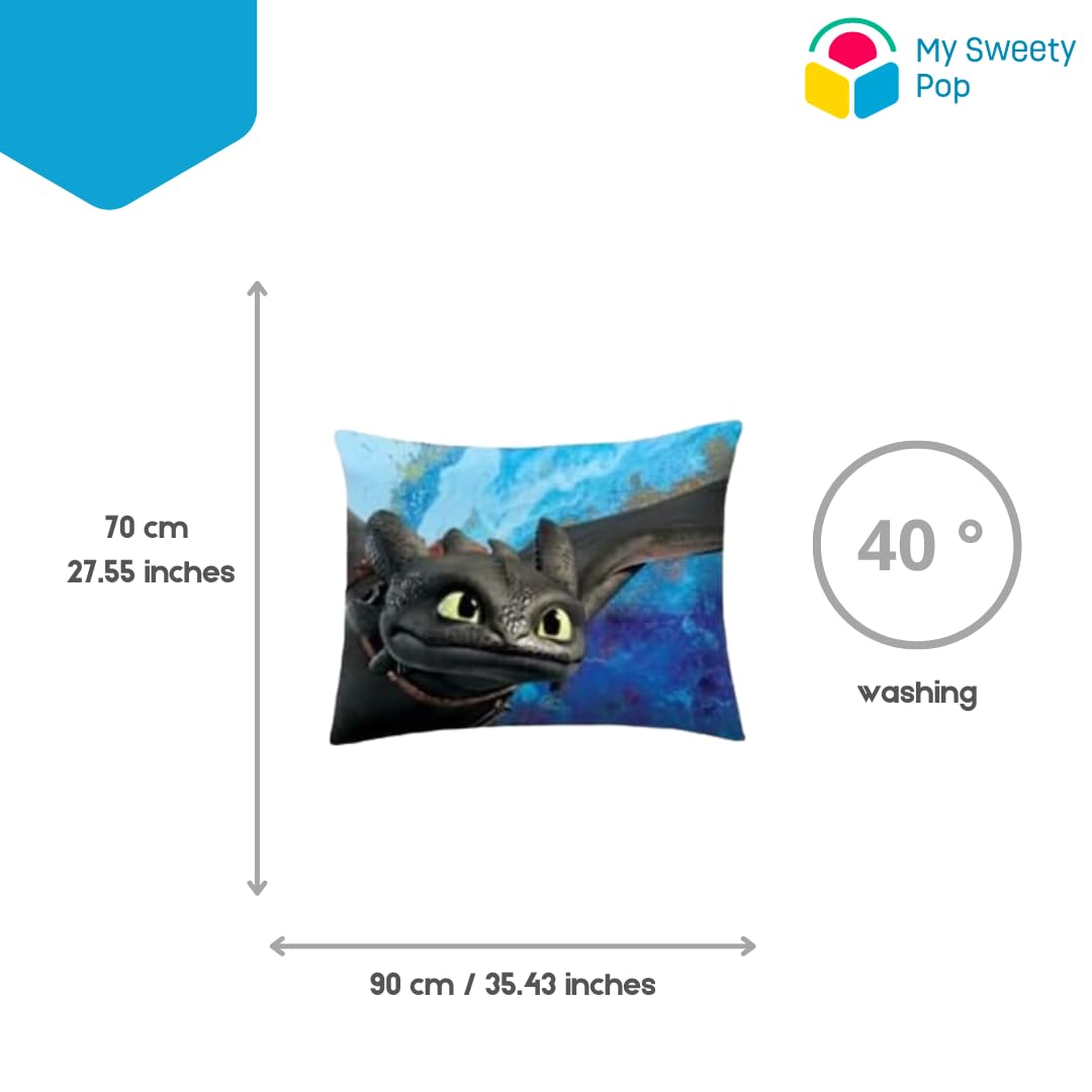 My sweety pop | Housse de Couette Dragon Dragon Puppies 140x200 cm | Parure de Lit Enfant 100% Coton | Taie d'oreiller Extra Large 70x90 cm | Linge de Lit Thème Monde Magique et Krokmou