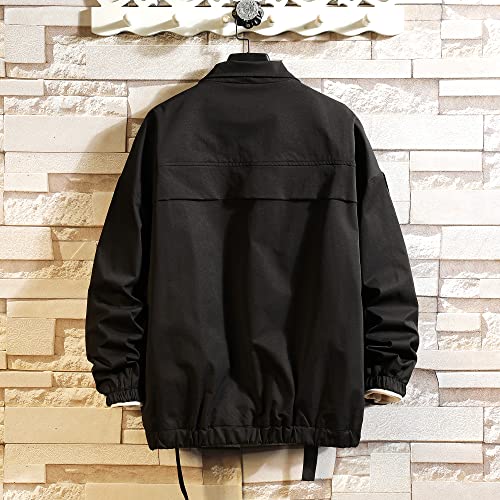 Image of GURUNVANI Men's Techwear Jacket with D-ring Straps | unisex, multi pockets, cyberpunk style, streetwear, webbing straps, full zip up closure, windproof outerwear for men