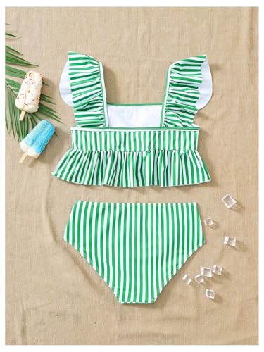 Floerns Girl's 2 Piece Swimsuits Striped Ruffle Hem High Waisted Bathing Suit2