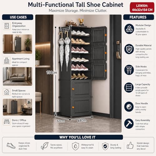 Image of Mevigo 10-Tier Shoe Rack with 5-Doors| Holds 20-Pairs |Waterproof & Dustproof Modular Plastic Shoe Cabinet| Foldable Stackable Shoe Organizer with Metal Frame |Space Saving Storage for Home,Entry Way