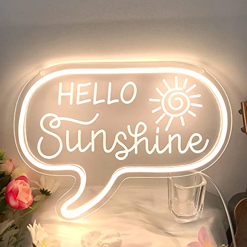 Image of Hello Sunshine Neon Sign for Wall Decor, Sunshine Neon LED Light Up Signs for Bedroom, Office, Kids Room Nusery, Living Room Decoration, 12.2"x9" Birthday Gifts for Girls and Boys