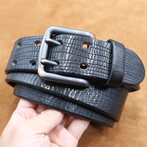 Unisex Embossed Belt – Heavy Duty Full Grain Leather, Vintage Distressed Double Prong & Holes Waist Strap4