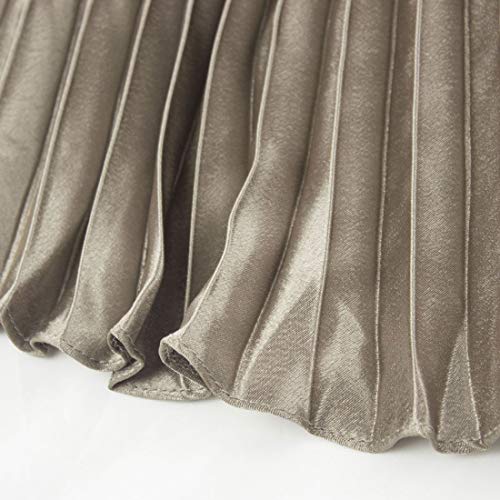 ebossy Women's Boho Satin Metallic Pleated Accordion Skirts Elastic High Waist Flowy A Line Shirring Maxi Long Skirt (One Size, Champagne)3
