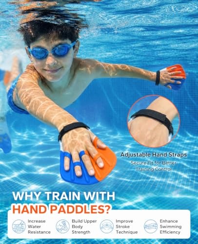 HAPBEAR Swim Fins with Hand Paddles for Kids, Youth & Adults – Adjustable Short Blade Swim Training Fins, Swimming Flippers Set for Lap Swimming, Technique, Strength & Endurance Training — view 4