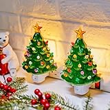 Brightown Ceramic Christmas Tree Night Light - 2 Pack 6' Christmas Decorative Ceramic Tree with ON/Off Switch, Vintage Christmas Night Light for Bedroom Living Room Porch Holiday Decor