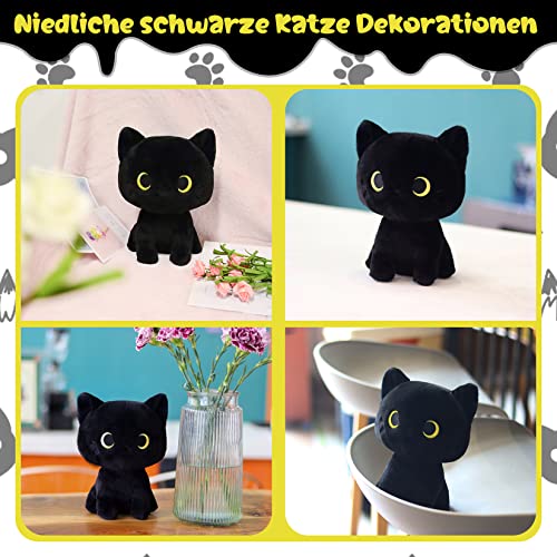 Yamepuia Schwarze Katze PlüSchtier,22CM Kawaii Katze Kuscheltier,Niedliche Cartoon Schwarze Katzen Kuscheltier Geschenke füR Kinder Jungen & MäDchen